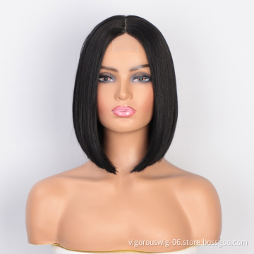 High Quality Cheap Price Black Color Middle Part Natural Hairline Straight Wave For Black Women Lace Front Synthetic hair Wigs